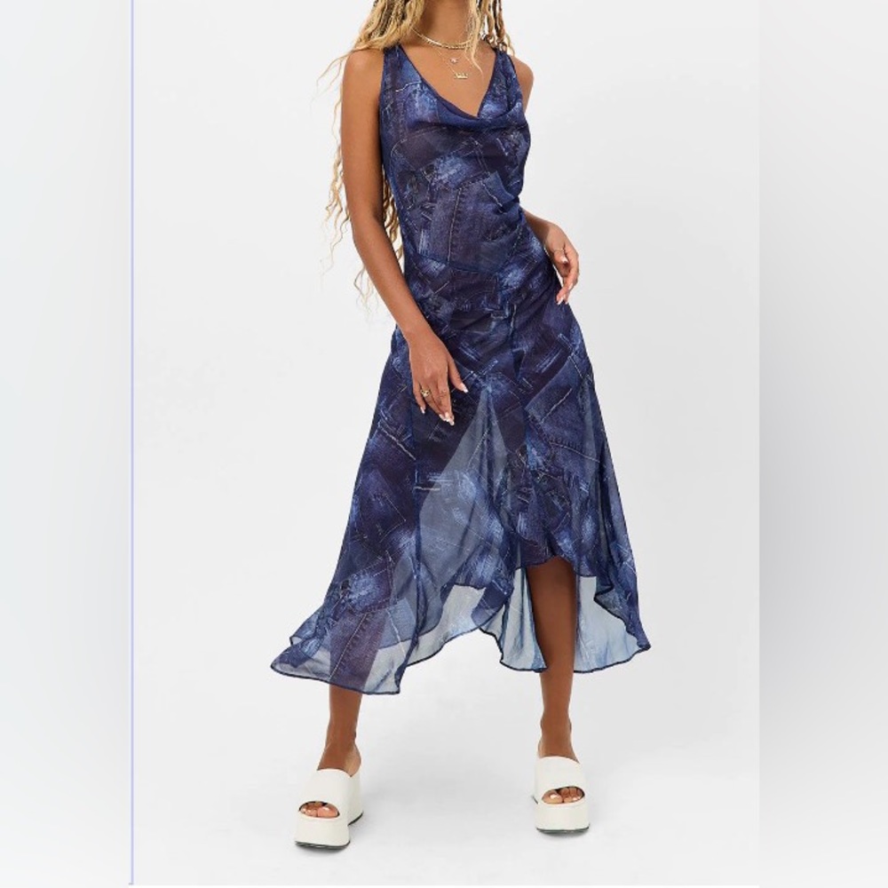 Frankie's Bikinis Molly Denim Print Dress Flowing Cover-Up Beach M NEW $250